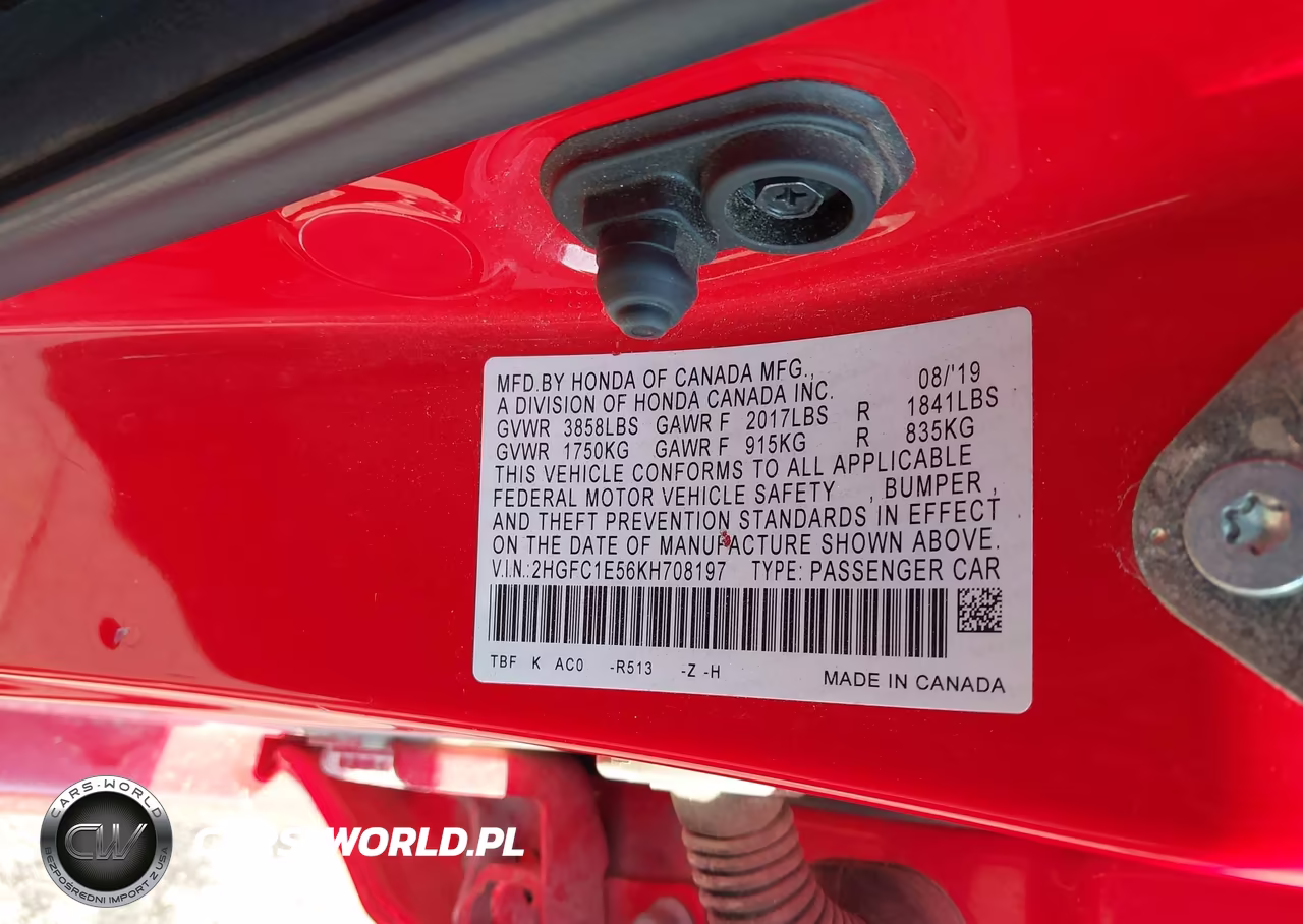 2019 Honda Civic Si VIN:2HGFC1E56KH708197 - 9