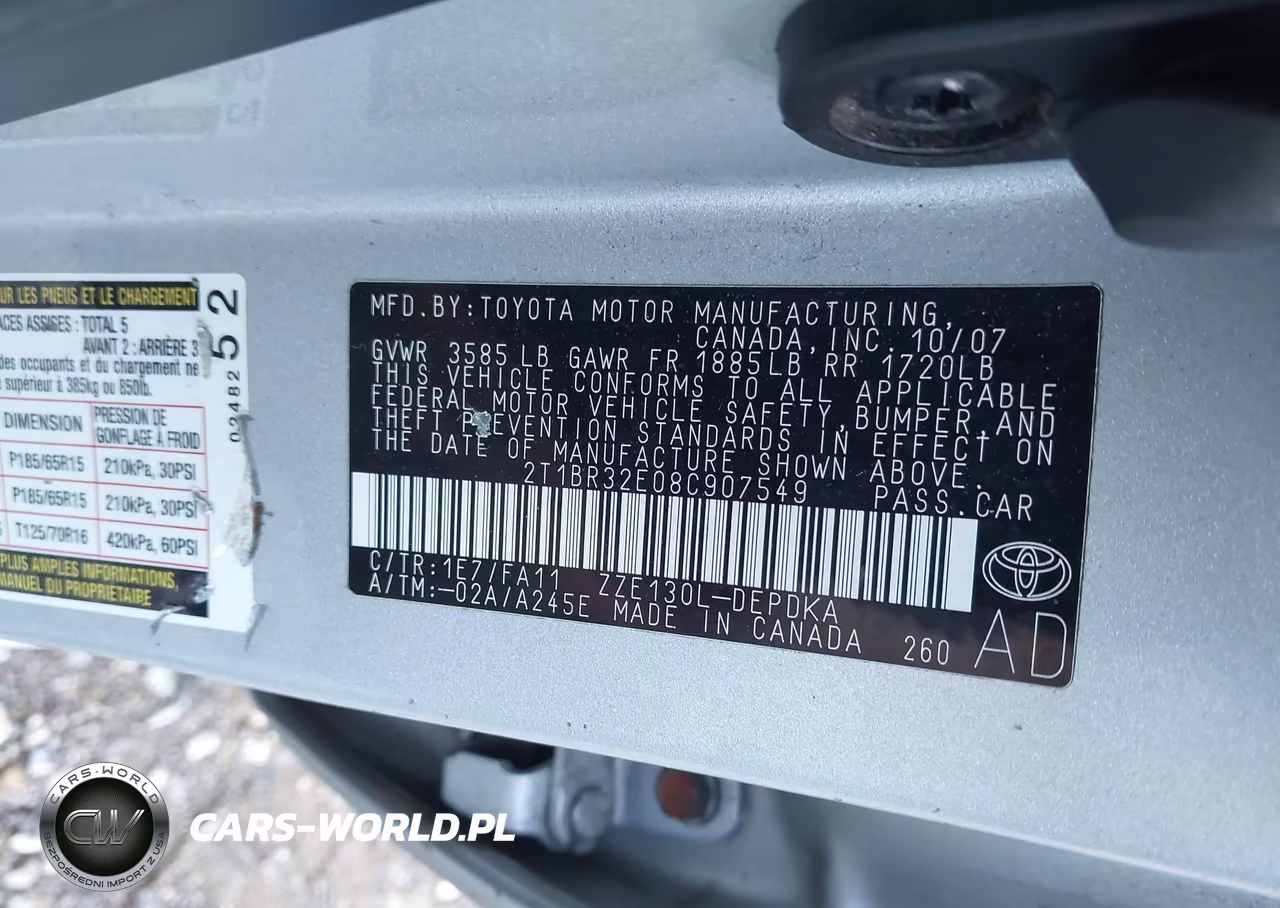 2008 Toyota Corolla Ce VIN:2T1BR32E08C907549 - 9