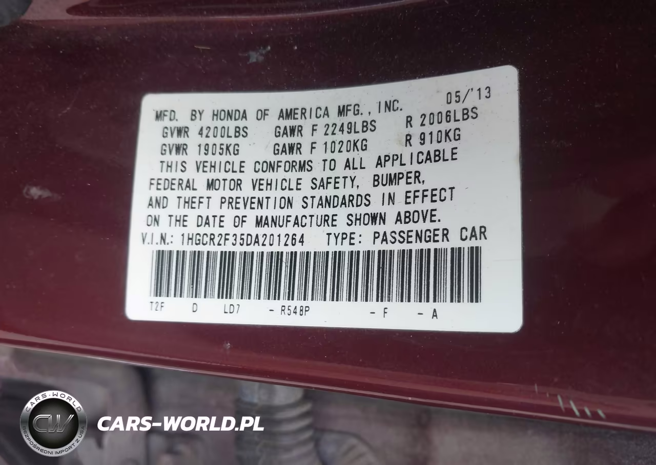 2013 Honda Accord Lx VIN:1HGCR2F35DA201264 - 9