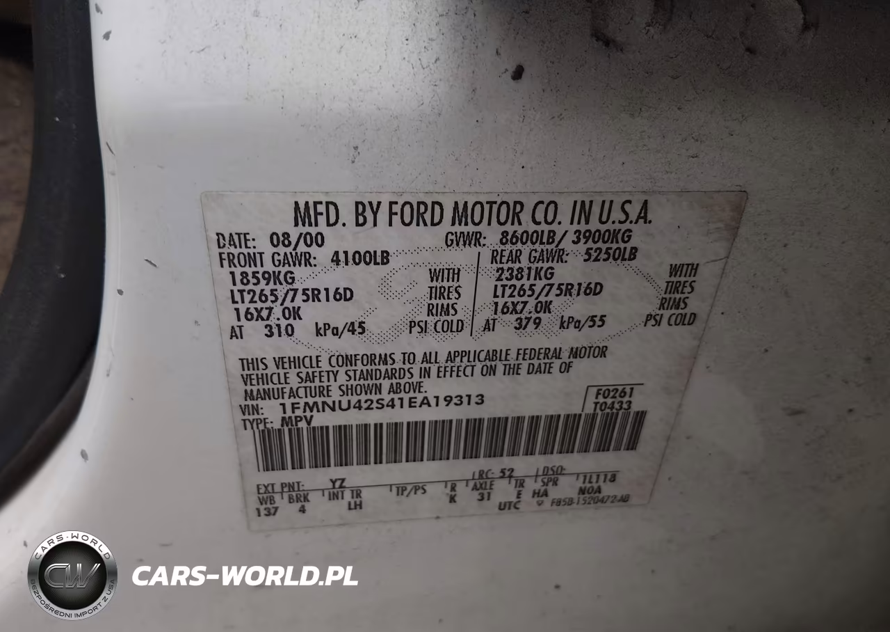2001 Ford Excursion Limited VIN:1FMNU42S41EA19313 - 9