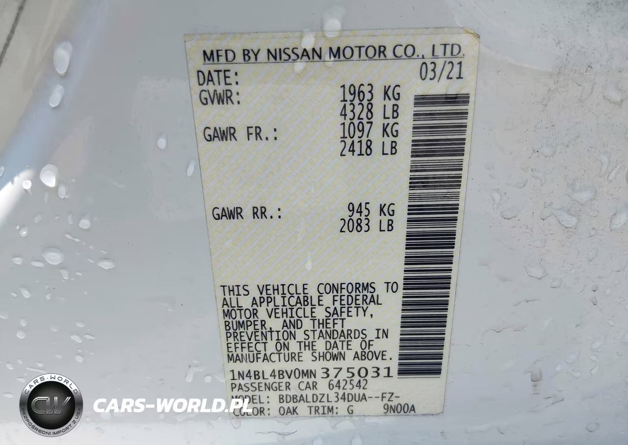 2021 Nissan Altima S Fwd VIN:1N4BL4BV0MN375031 - 9