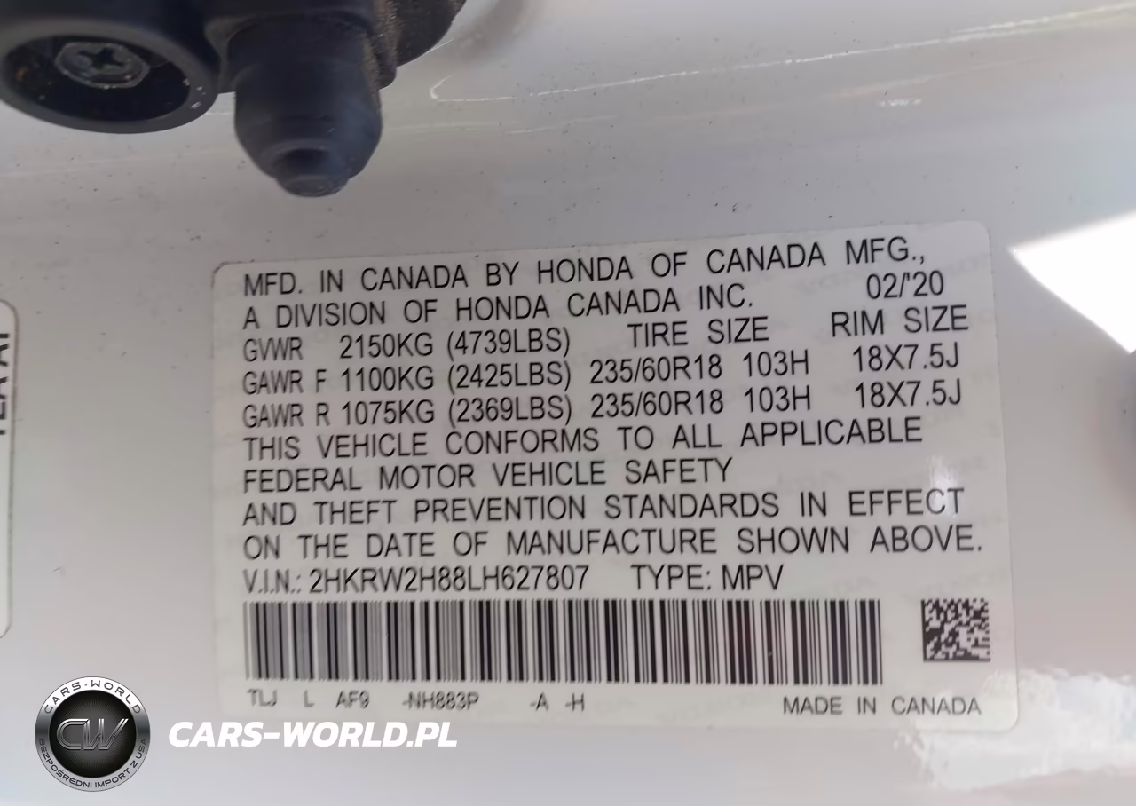 2020 Honda Cr-V Awd Ex-L VIN:2HKRW2H88LH627807 - 9
