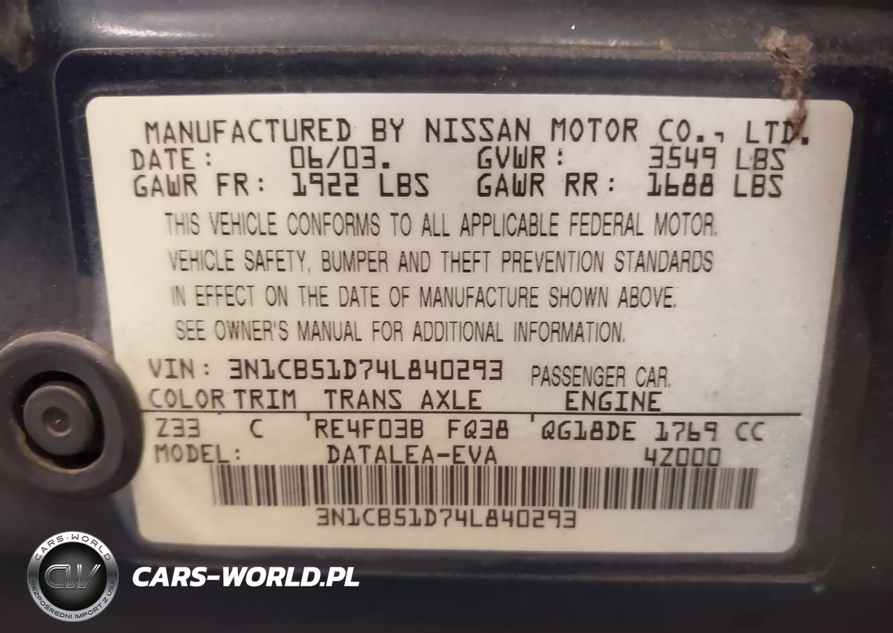 2004 Nissan Sentra 1.8S VIN:3N1CB51D74L840293 - 9