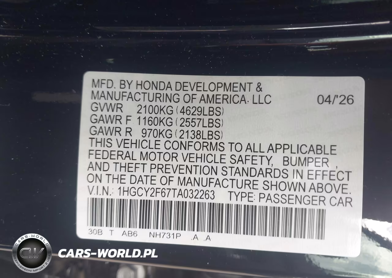 2026 Honda Accord Hybrid Ex-L VIN:1HGCY2F67TA032263 - 9