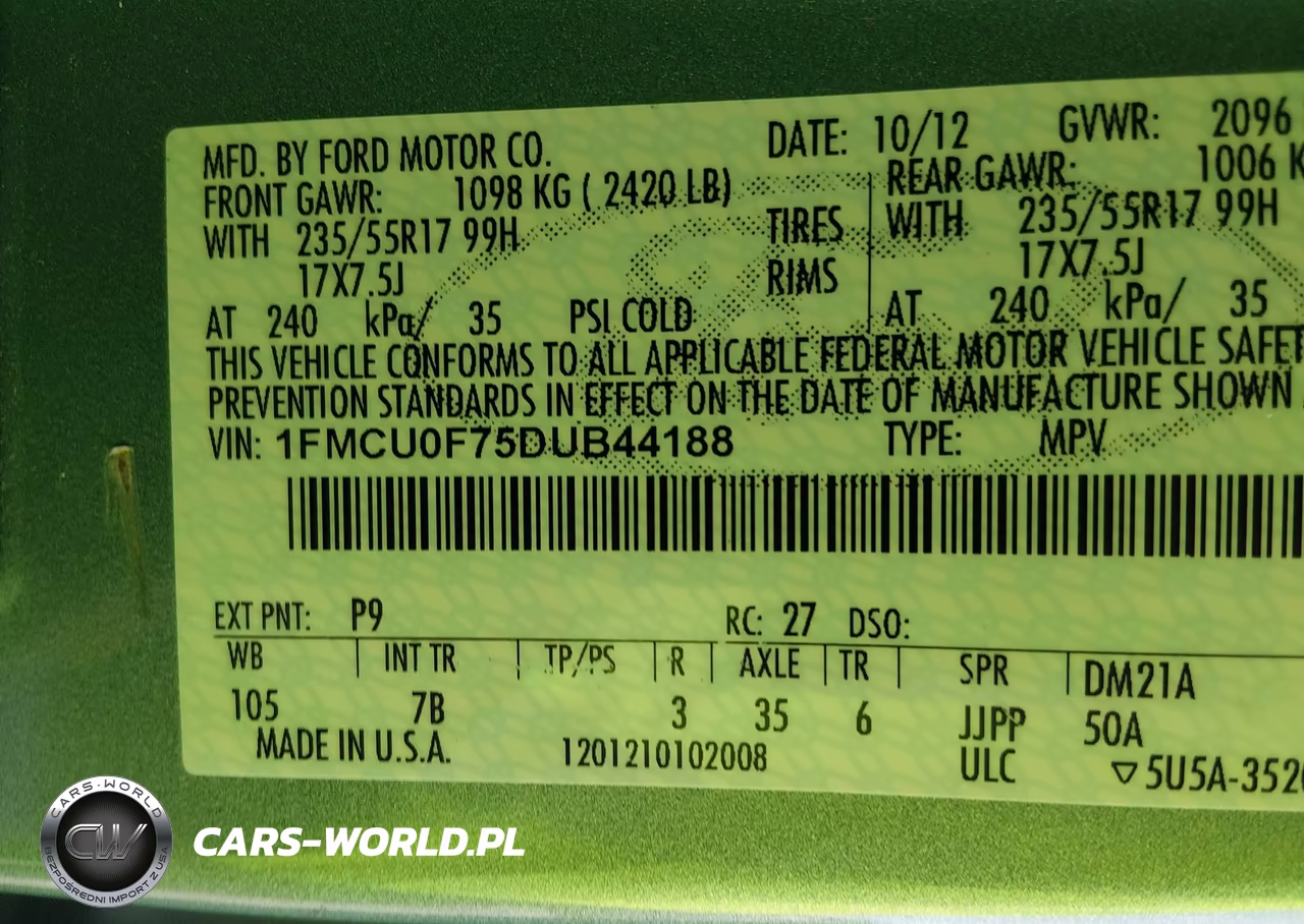 2013 Ford Escape S VIN:1FMCU0F75DUB44188 - 9
