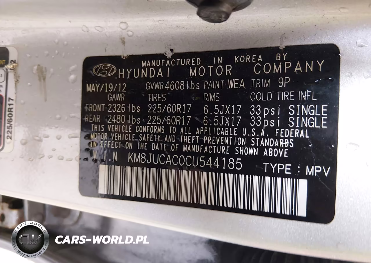 2012 Hyundai Tucson Gls VIN:KM8JUCAC0CU544185 - 9