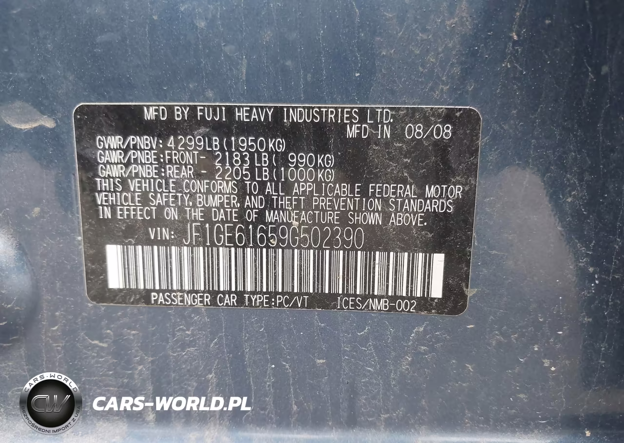2009 Subaru Impreza 2.5I VIN:JF1GE61659G502390 - 9