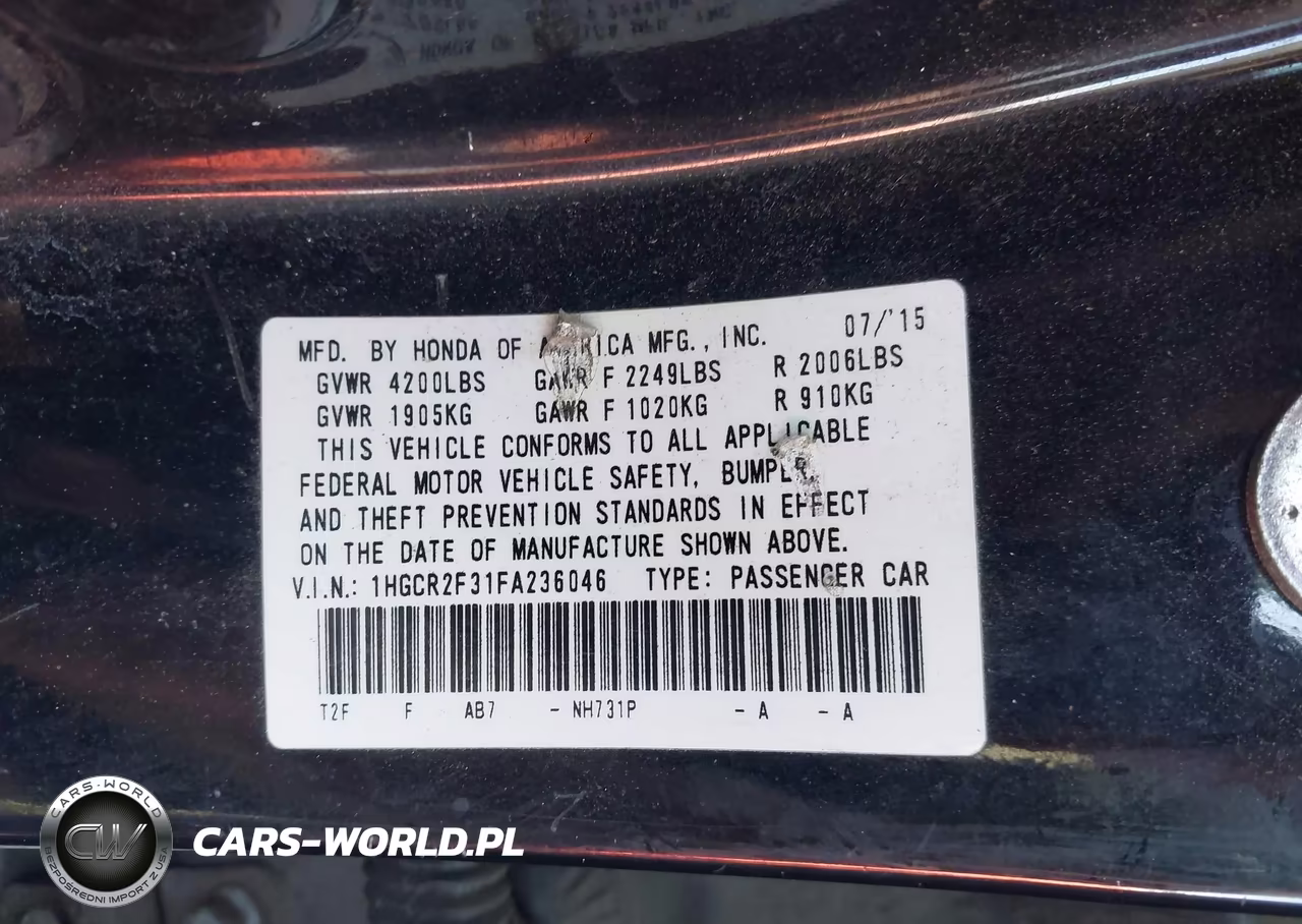 2015 Honda Accord Lx VIN:1HGCR2F31FA236046 - 9