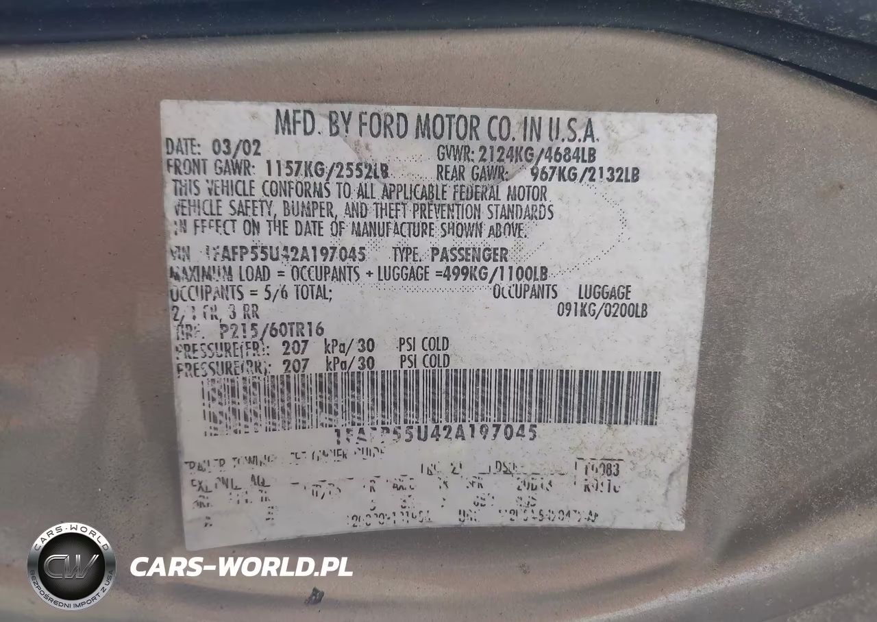 2002 Ford Taurus Ses Deluxe-Ses Standard VIN:1FAFP55U42A197045 - 9
