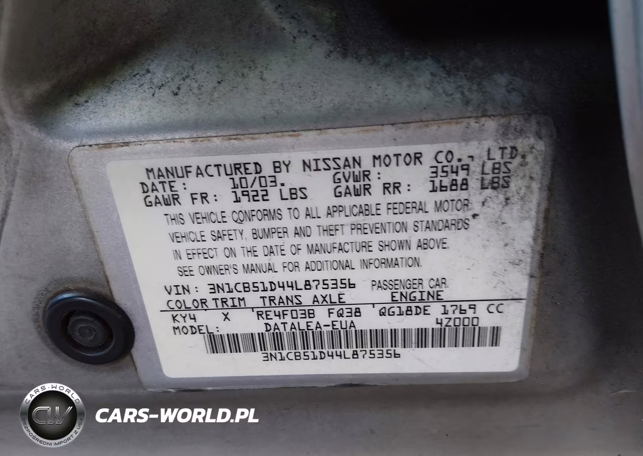 2004 Nissan Sentra 1.8S VIN:3N1CB51D44L875356 - 9