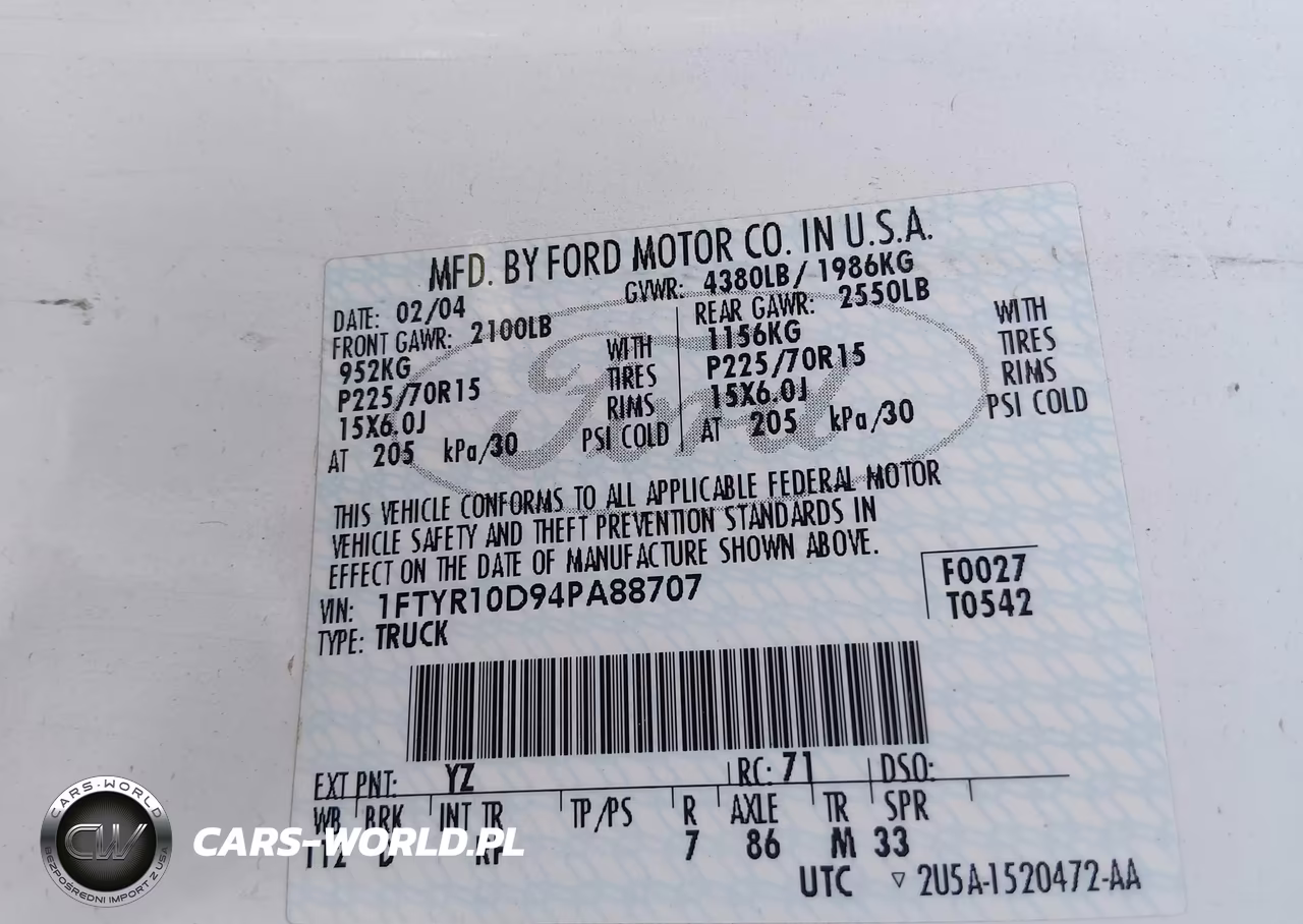 2004 Ford Ranger Xl-Xlt VIN:1FTYR10D94PA88707 - 9