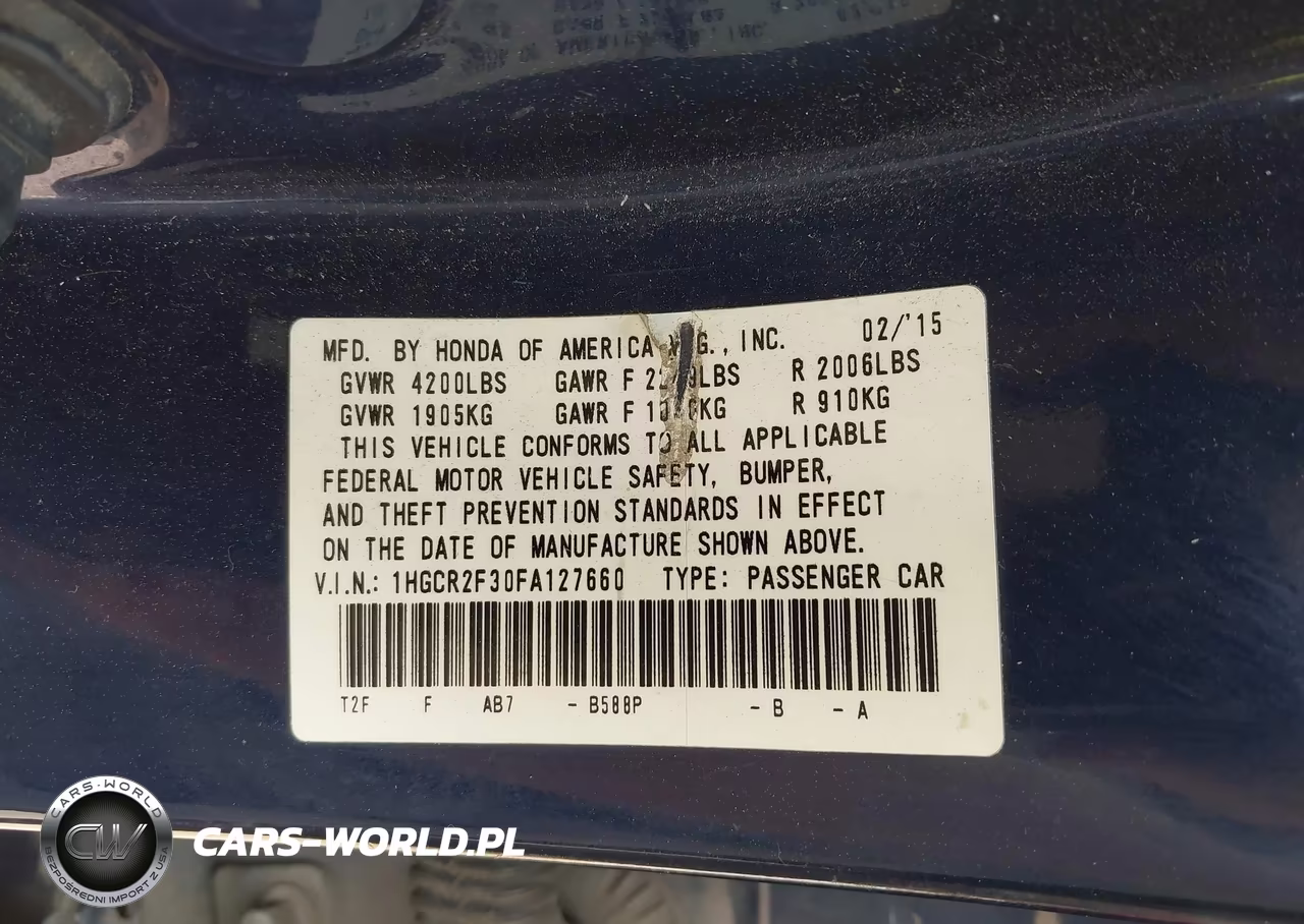 2015 Honda Accord Lx VIN:1HGCR2F30FA127660 - 9