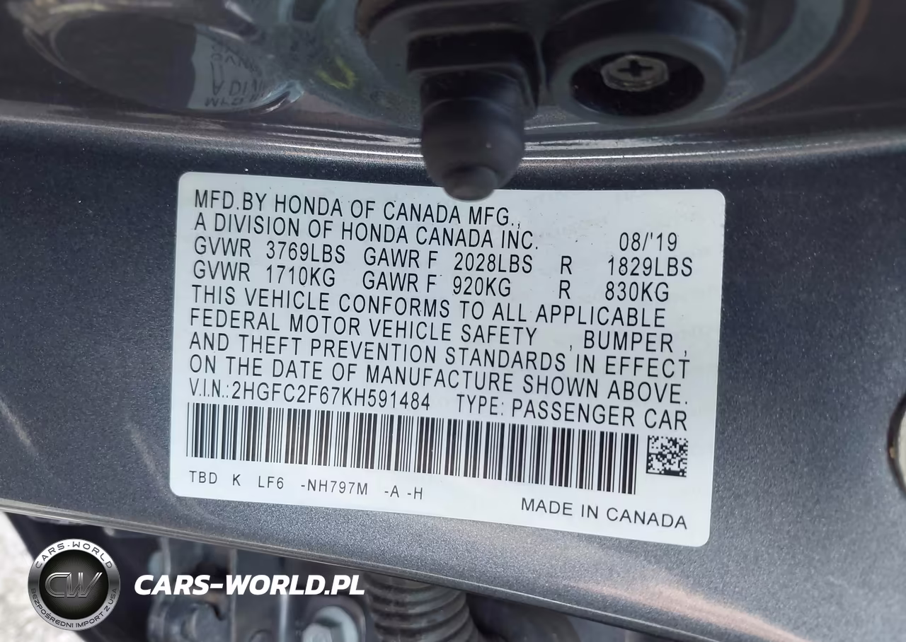 2019 Honda Civic Lx VIN:2HGFC2F67KH591484 - 9