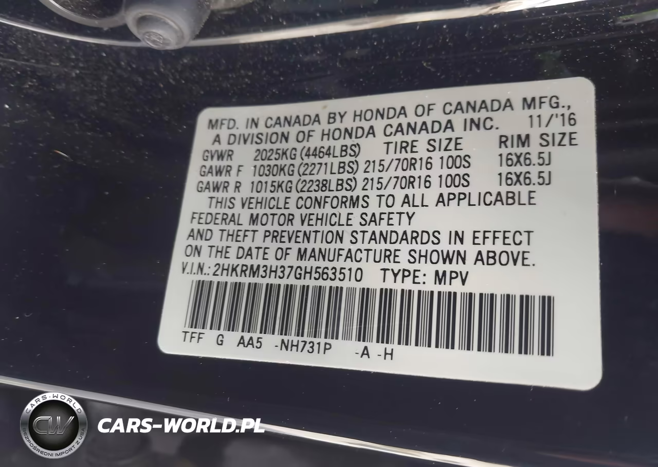 2016 Honda Cr-V Lx VIN:2HKRM3H37GH563510 - 9