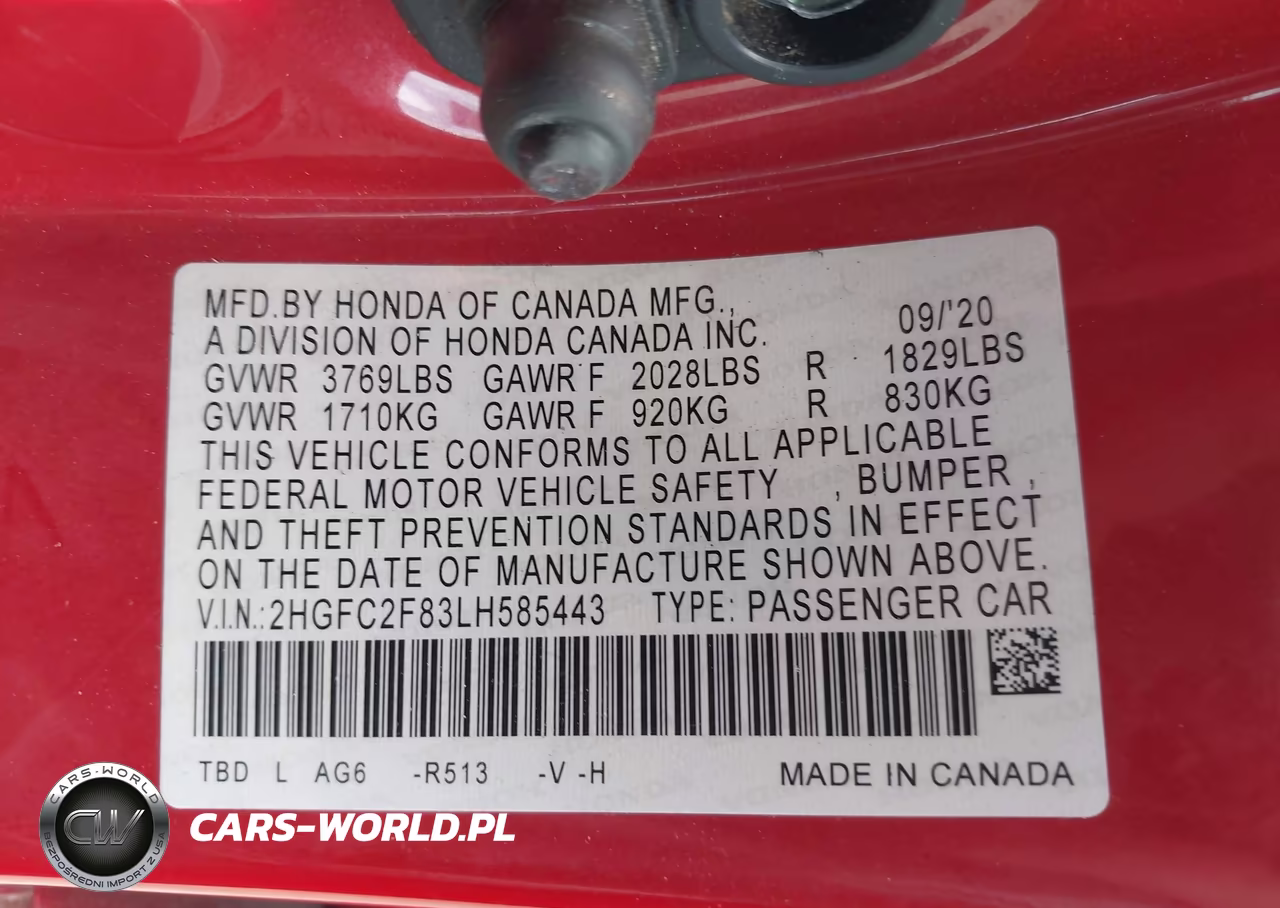 2020 Honda Civic Sport VIN:2HGFC2F83LH585443 - 9