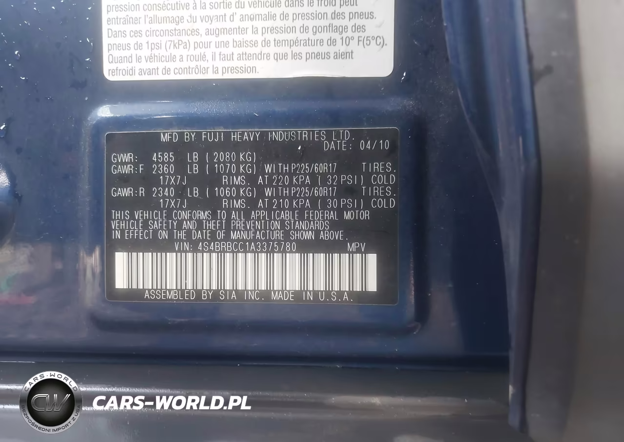 2010 Subaru Outback 2.5I Premium VIN:4S4BRBCC1A3375780 - 9