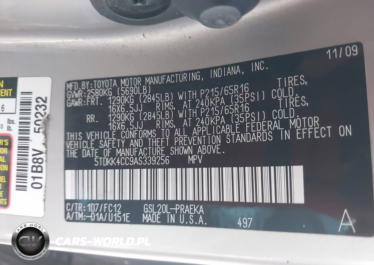 2010 Toyota Sienna Ce-Le VIN:5TDKK4CC9AS339256 - 9