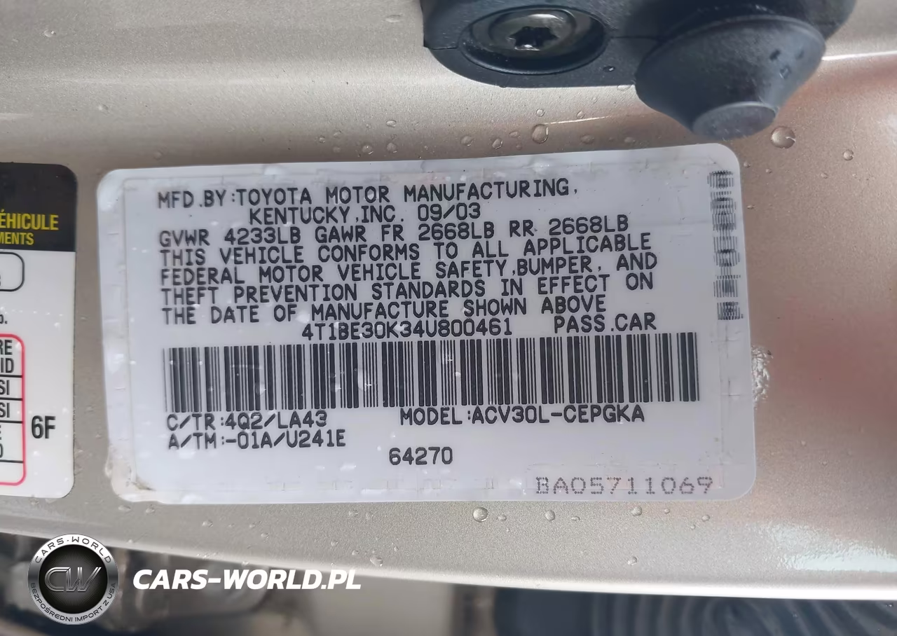 2004 Toyota Camry Xle VIN:4T1BE30K34U800461 - 9