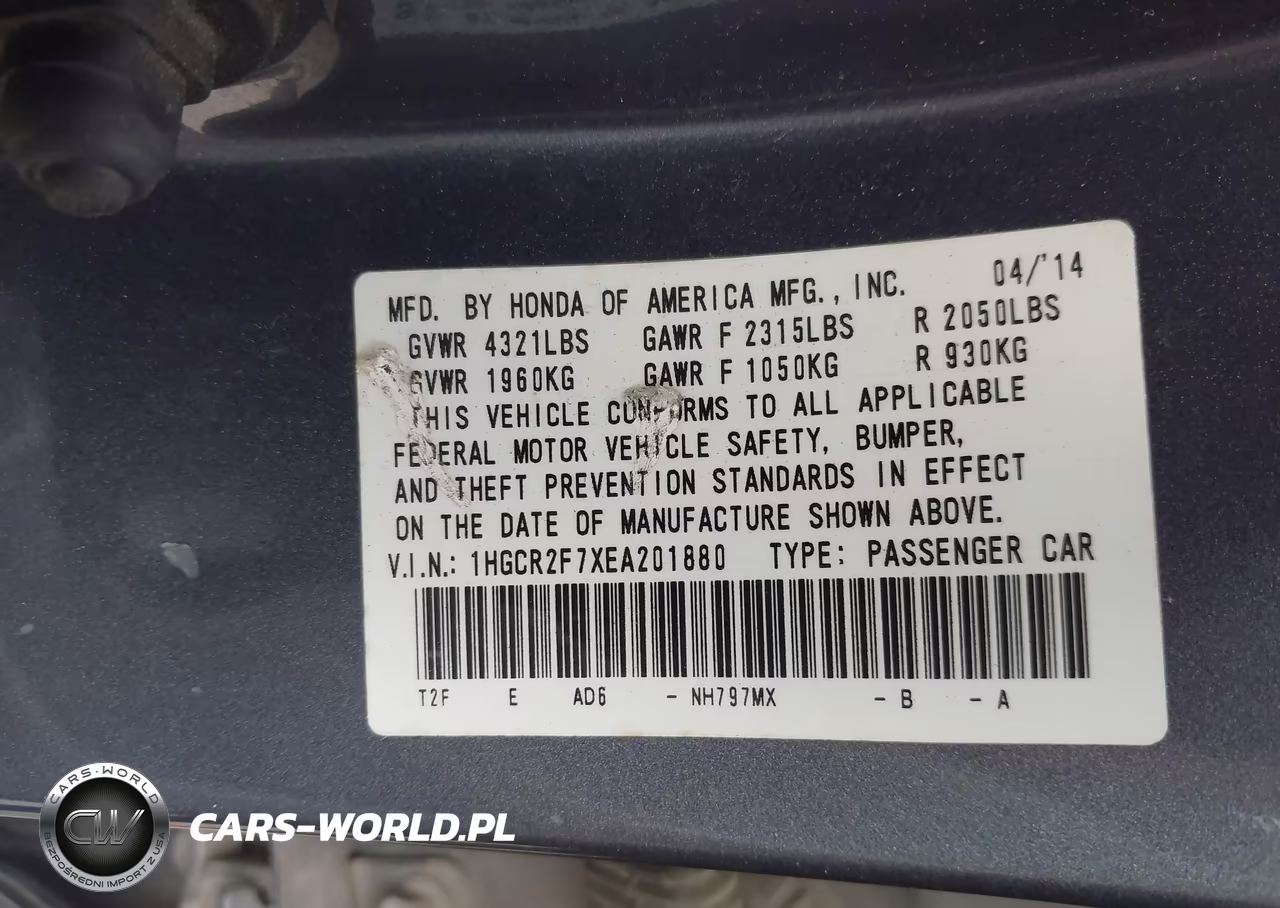 2014 Honda Accord Ex VIN:1HGCR2F7XEA201880 - 9