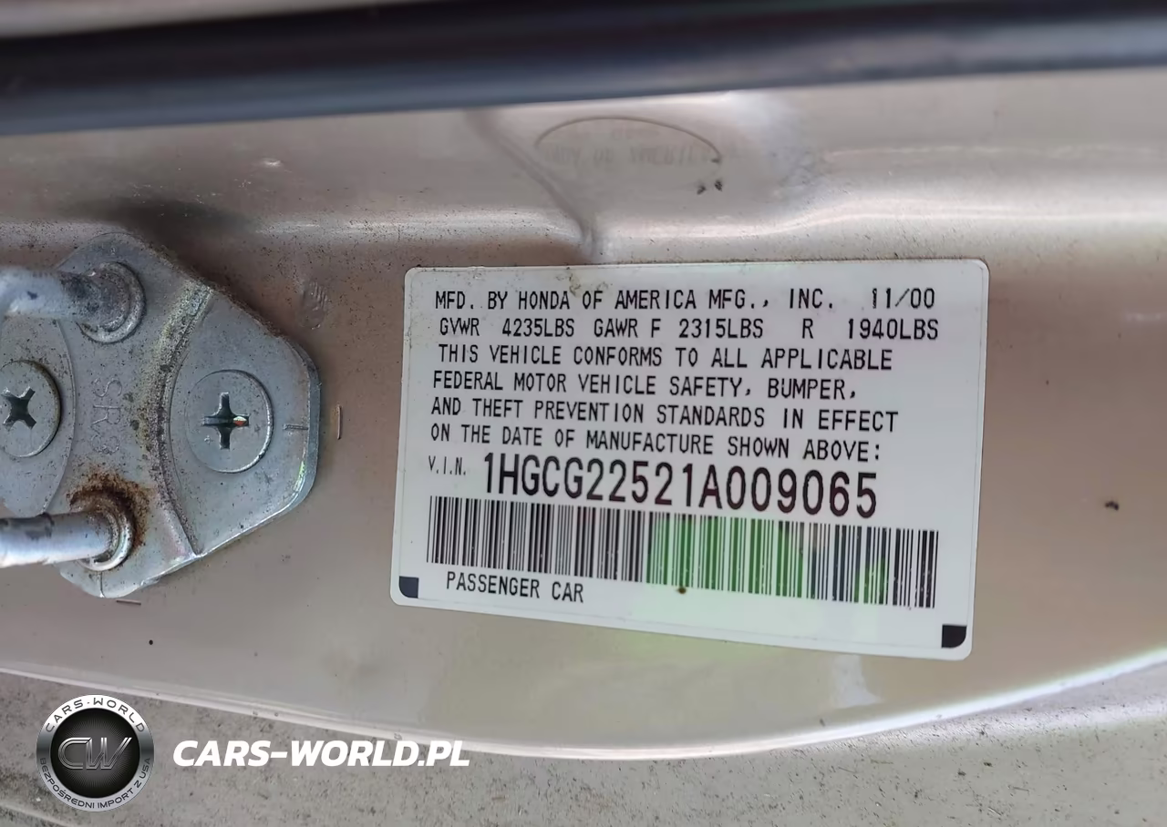 2001 Honda Accord 3.0 Ex VIN:1HGCG22521A009065 - 9