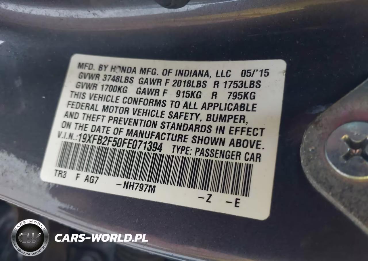 2015 Honda Civic Lx VIN:19XFB2F50FE071394 - 9
