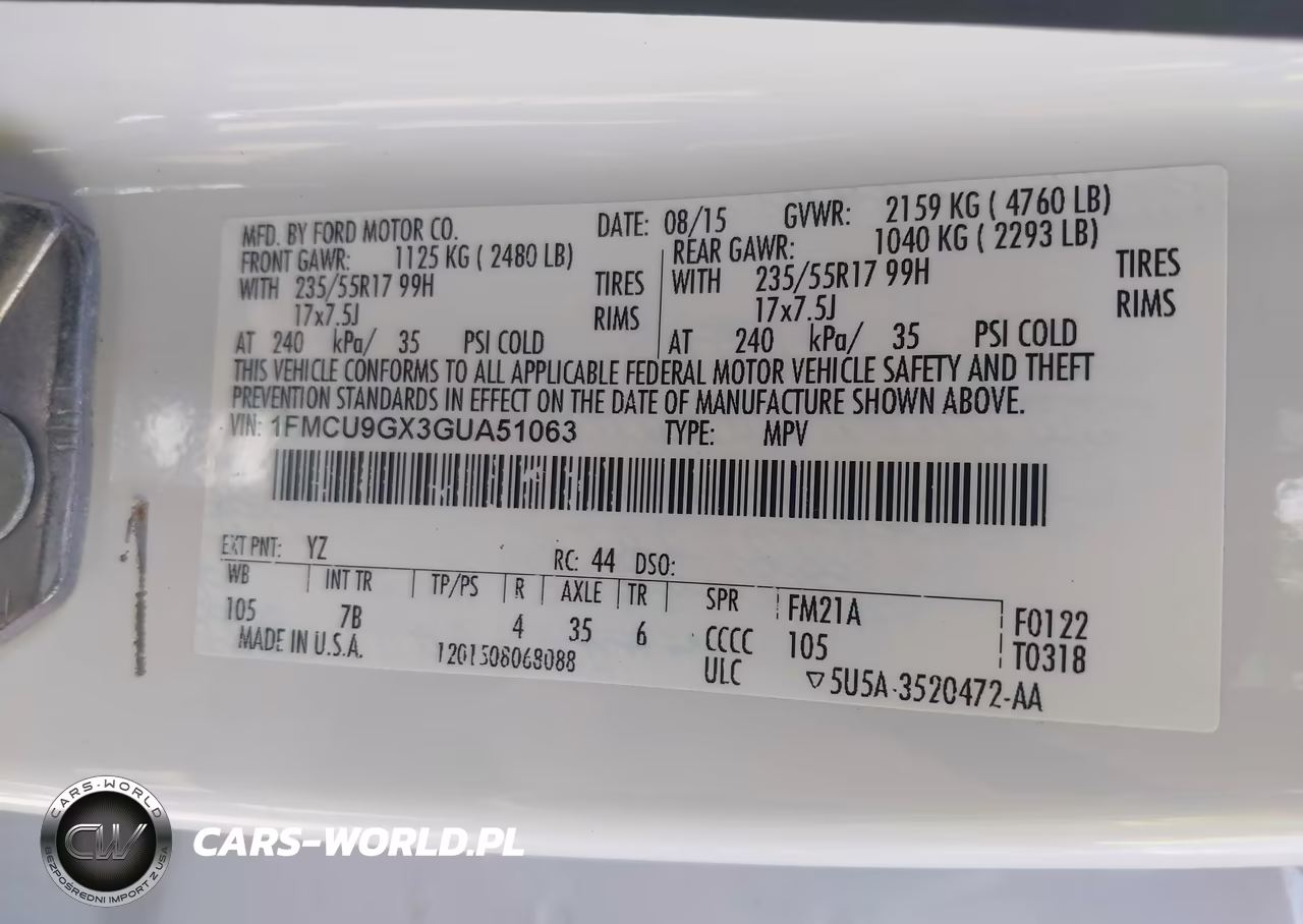 2016 Ford Escape Se VIN:1FMCU9GX3GUA51063 - 9
