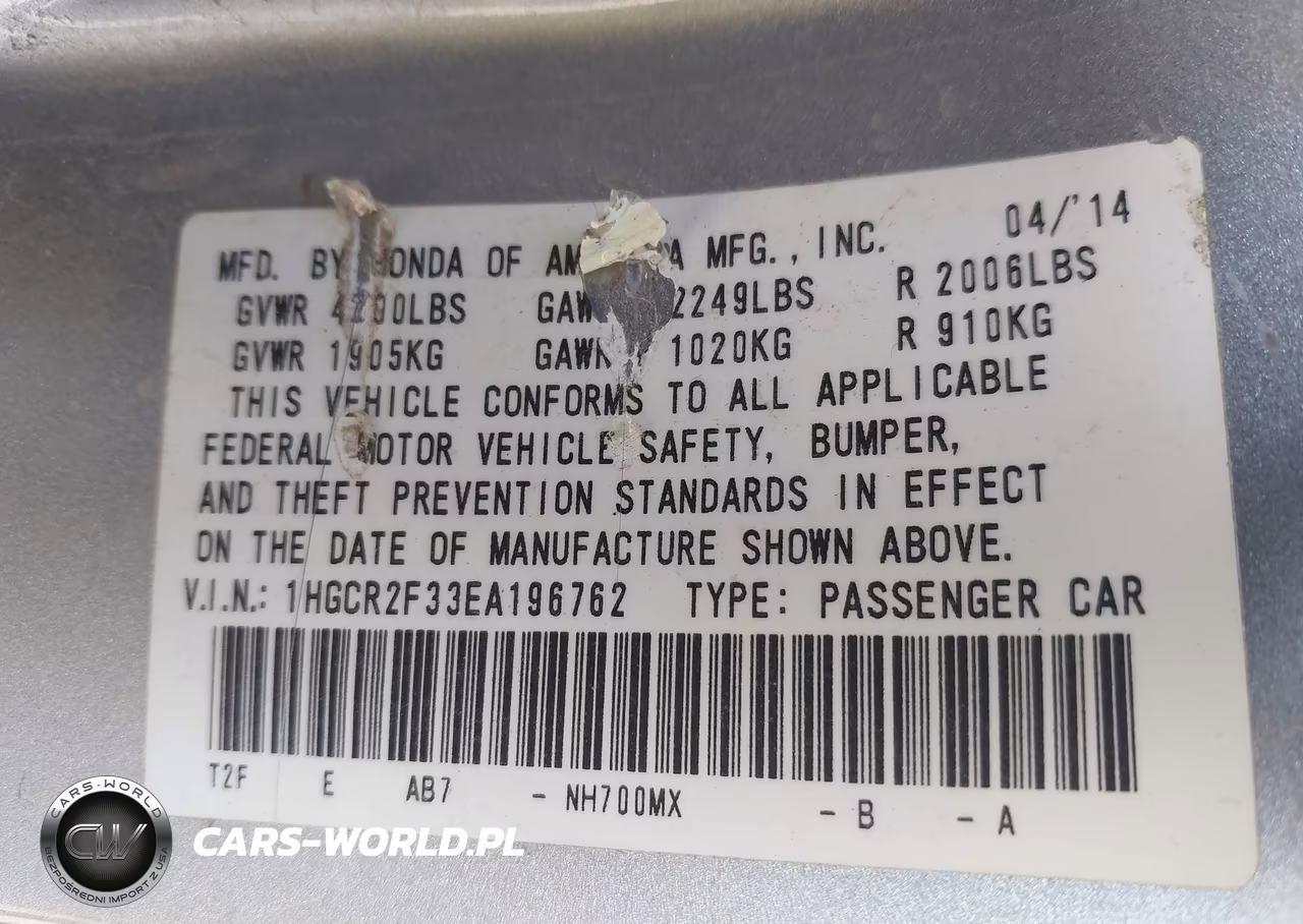 2014 Honda Accord Lx VIN:1HGCR2F33EA196762 - 9