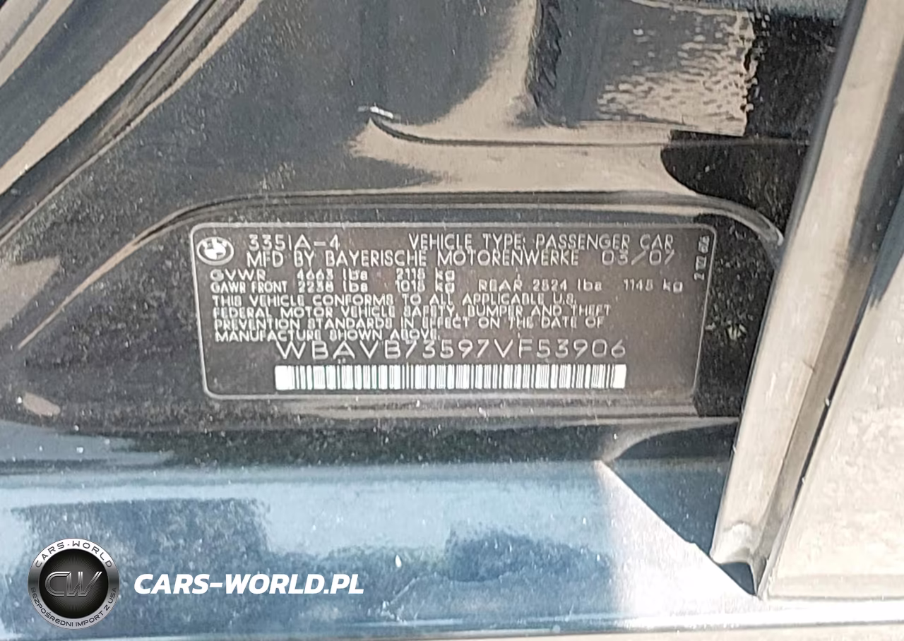 2007 BMW 335I VIN:WBAVB73597VF53906 - 9
