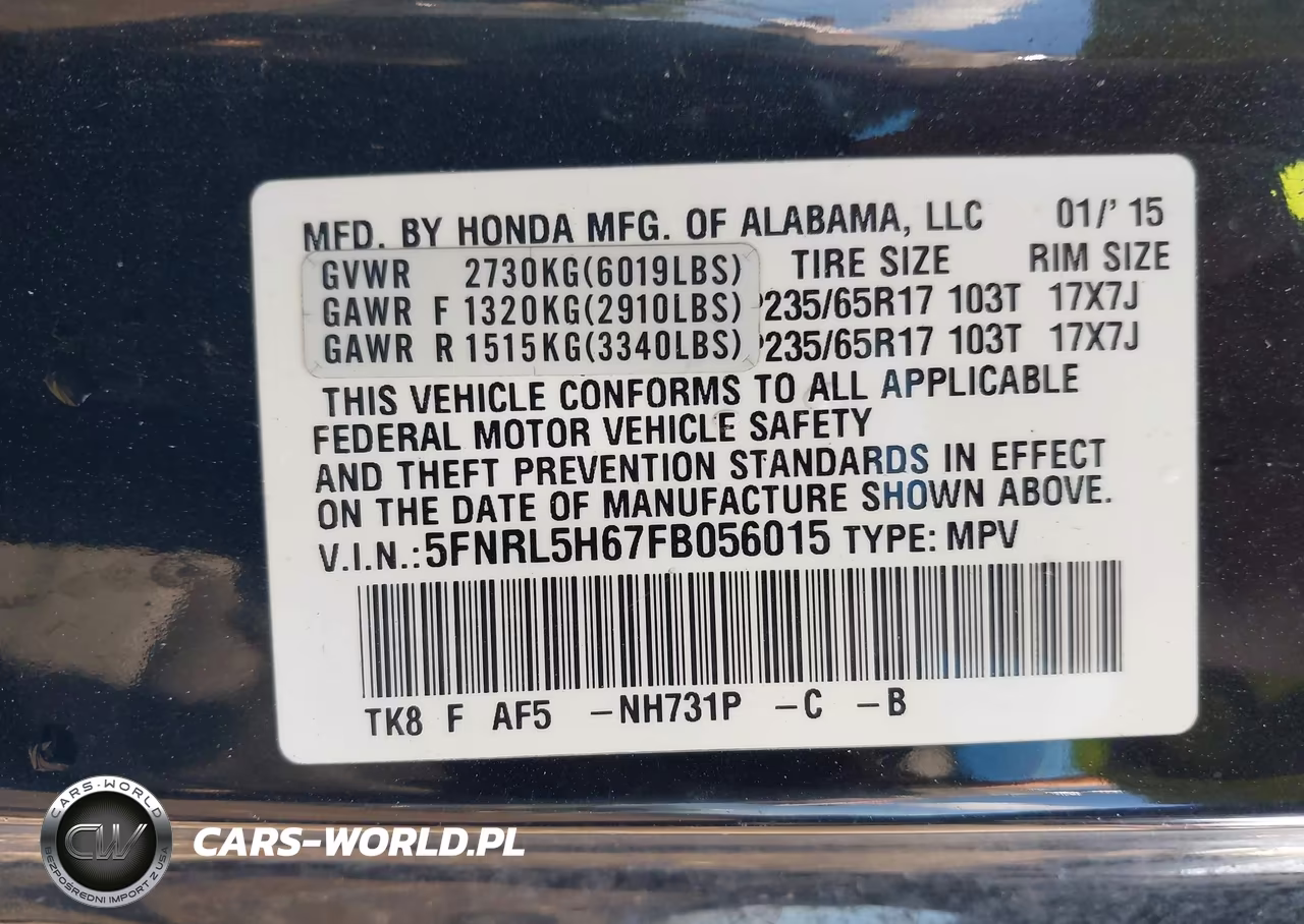 2015 Honda Odyssey Ex-L VIN:5FNRL5H67FB056015 - 9