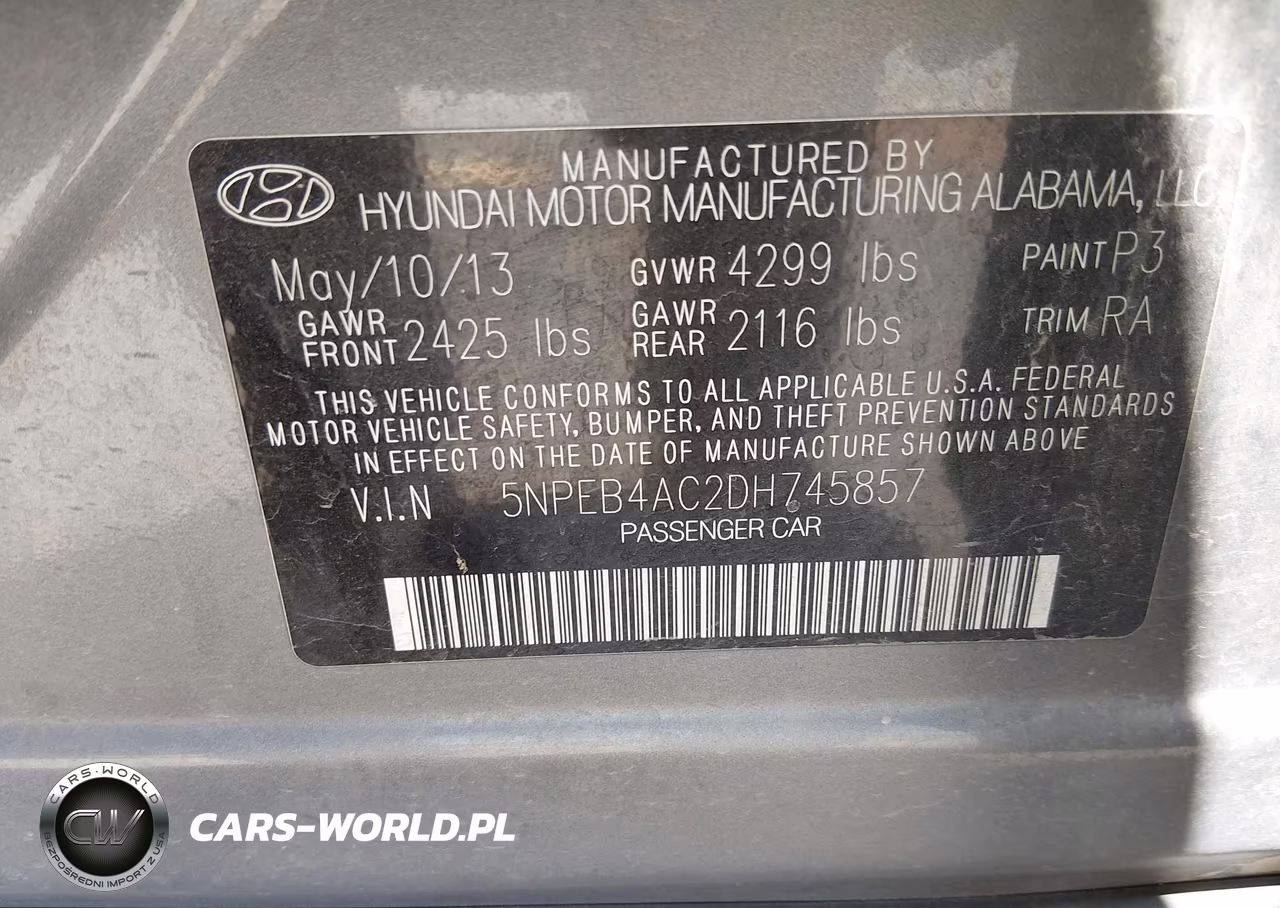2013 Hyundai Sonata Gls VIN:5NPEB4AC2DH745857 - 9