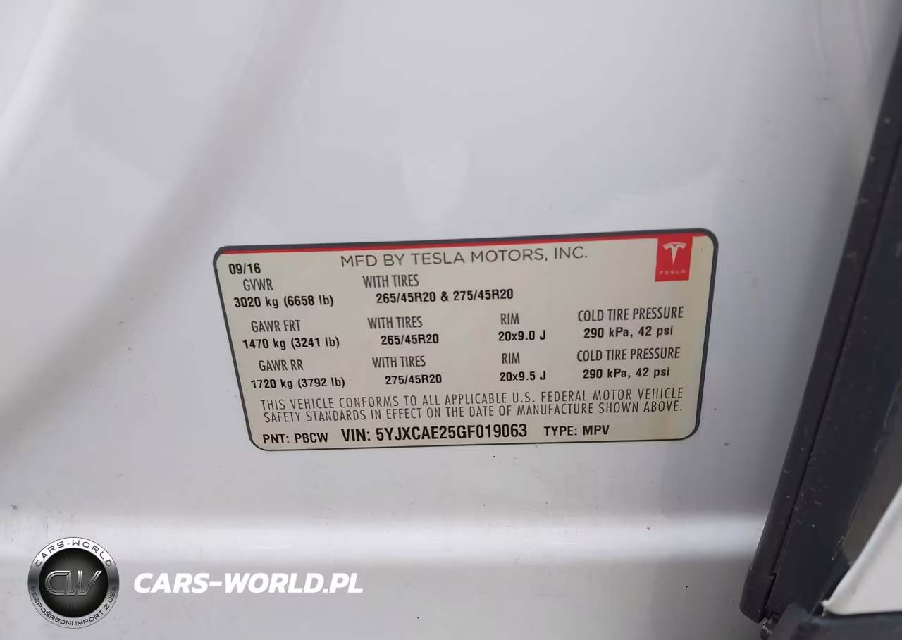 2016 Tesla Model X 60D-70D-75D-90D VIN:5YJXCAE25GF019063 - 9