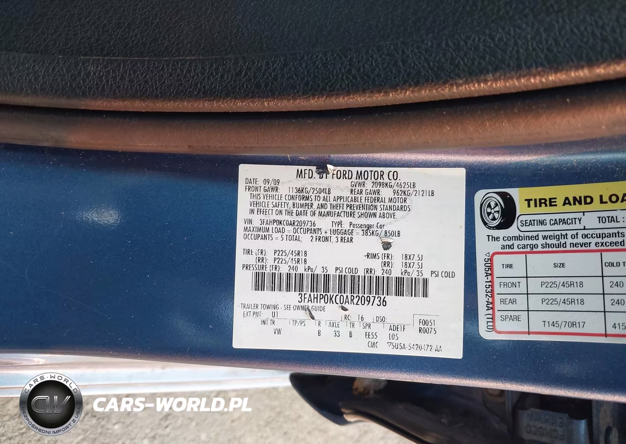 2010 FORD FUSION SPORT VIN:3FAHP0KC0AR209736 - 9