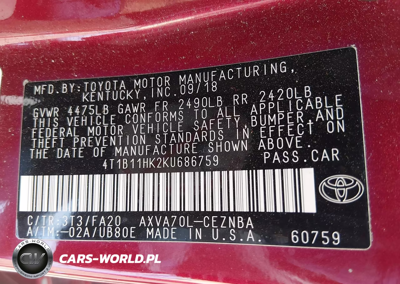 2019 Toyota Camry Le VIN:4T1B11HK2KU686759 - 9