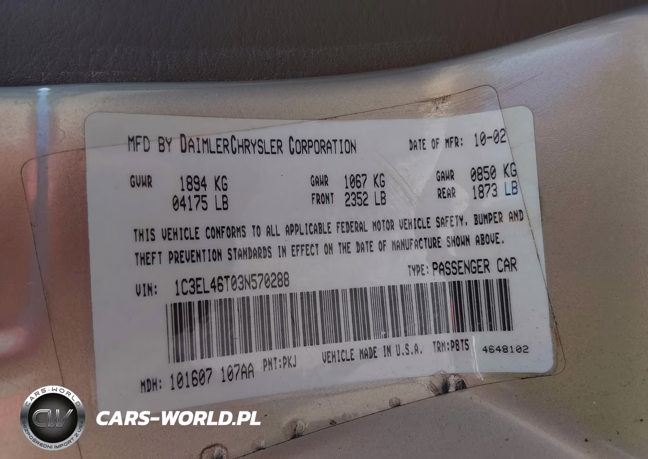2003 Chrysler Sebring Lx VIN:1C3EL46T03N570288 - 9