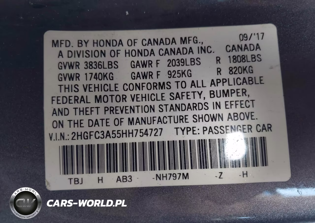 2017 Honda Civic Si VIN:2HGFC3A55HH754727 - 9