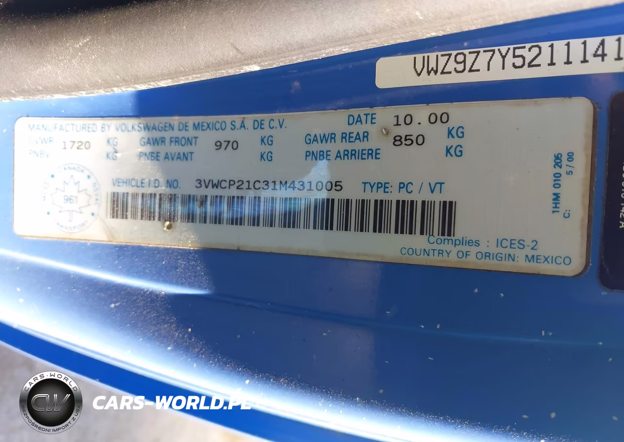 2001 Volkswagen New Beetle Gls Tdi VIN:3VWCP21C31M431005 - 9