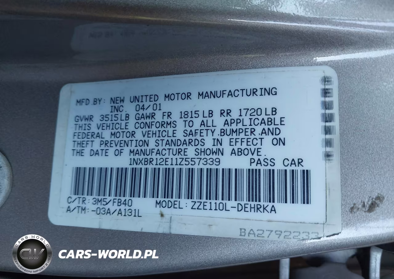 2001 Toyota Corolla Ce VIN:1NXBR12E11Z557339 - 9
