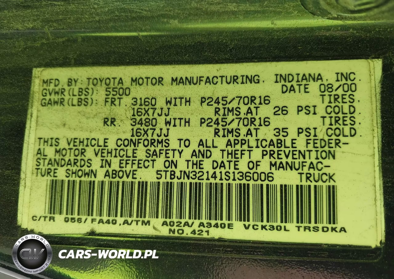 2001 Toyota Tundra VIN:5TBJN32141S136006 - 9