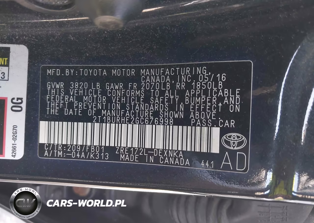 2016 Toyota Corolla Le VIN:2T1BURHE2GC676998 - 9