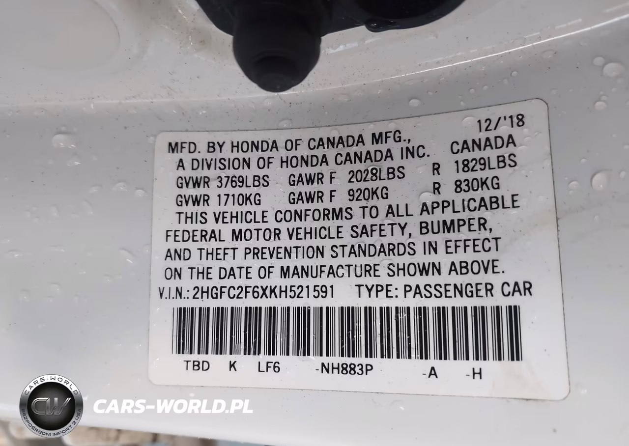 2019 Honda Civic Lx VIN:2HGFC2F6XKH521591 - 9