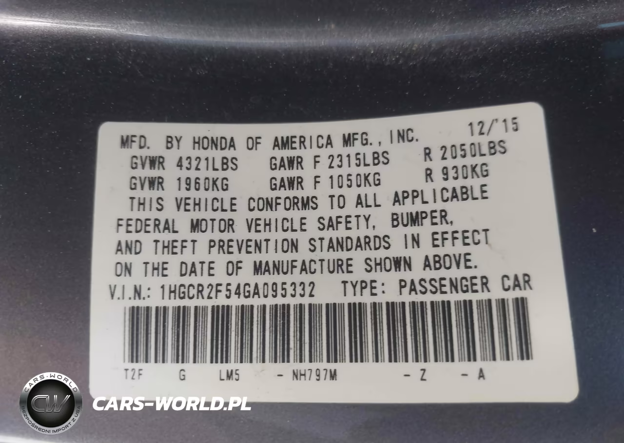 2016 Honda Accord Sport VIN:1HGCR2F54GA095332 - 9