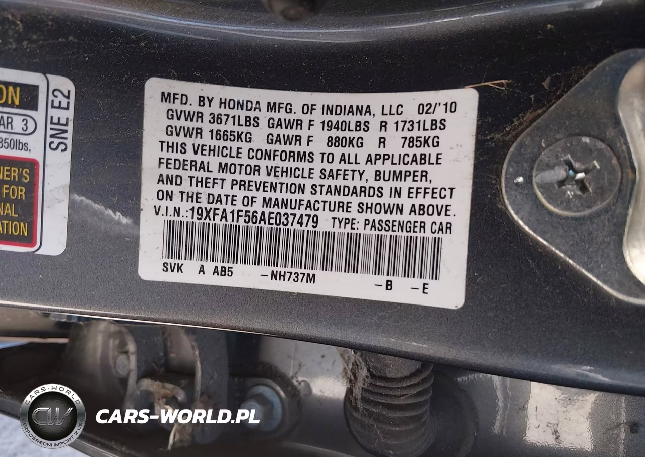 2010 Honda Civic Lx VIN:19XFA1F56AE037479 - 9