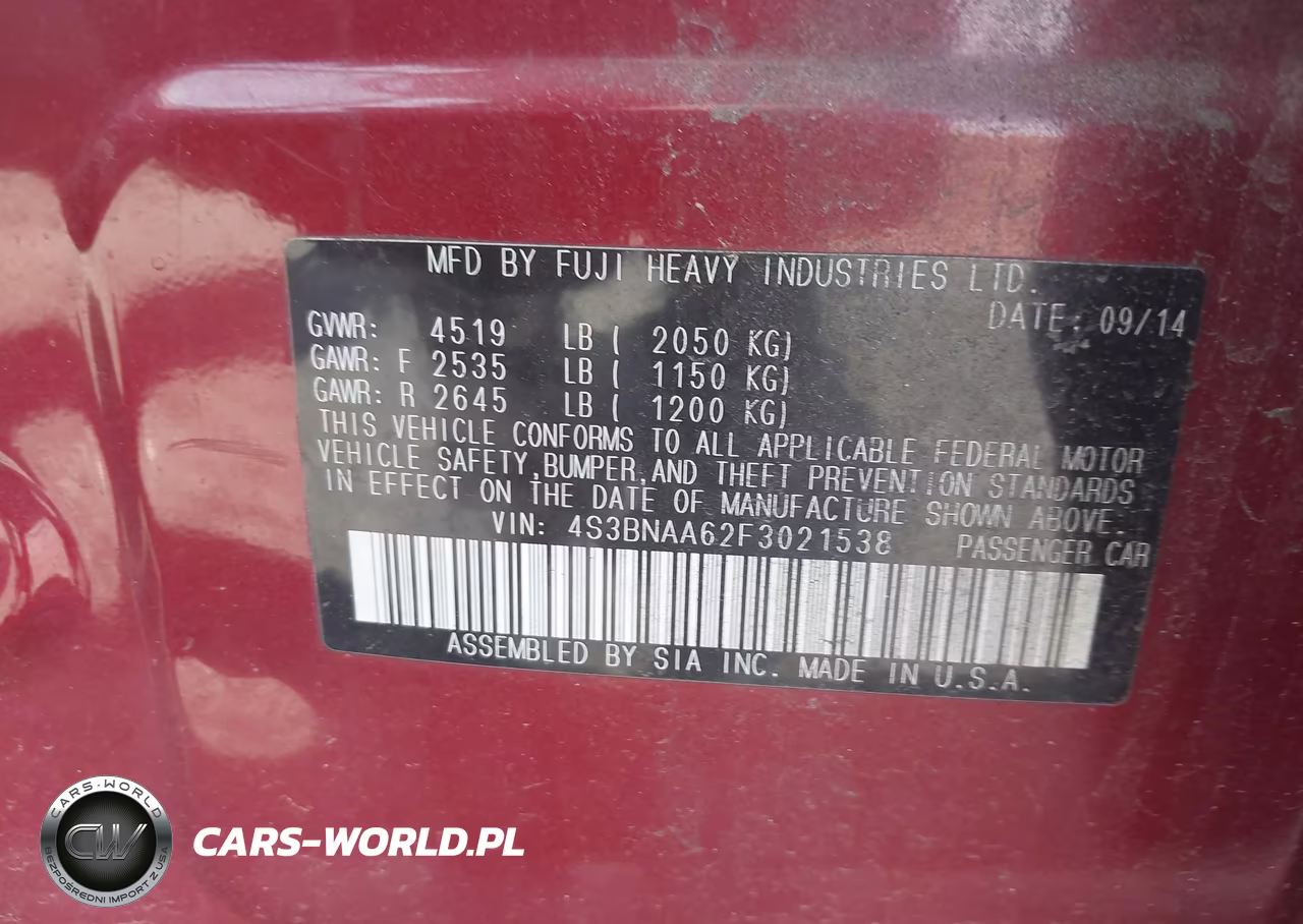 2015 Subaru Legacy 2.5I VIN:4S3BNAA62F3021538 - 9