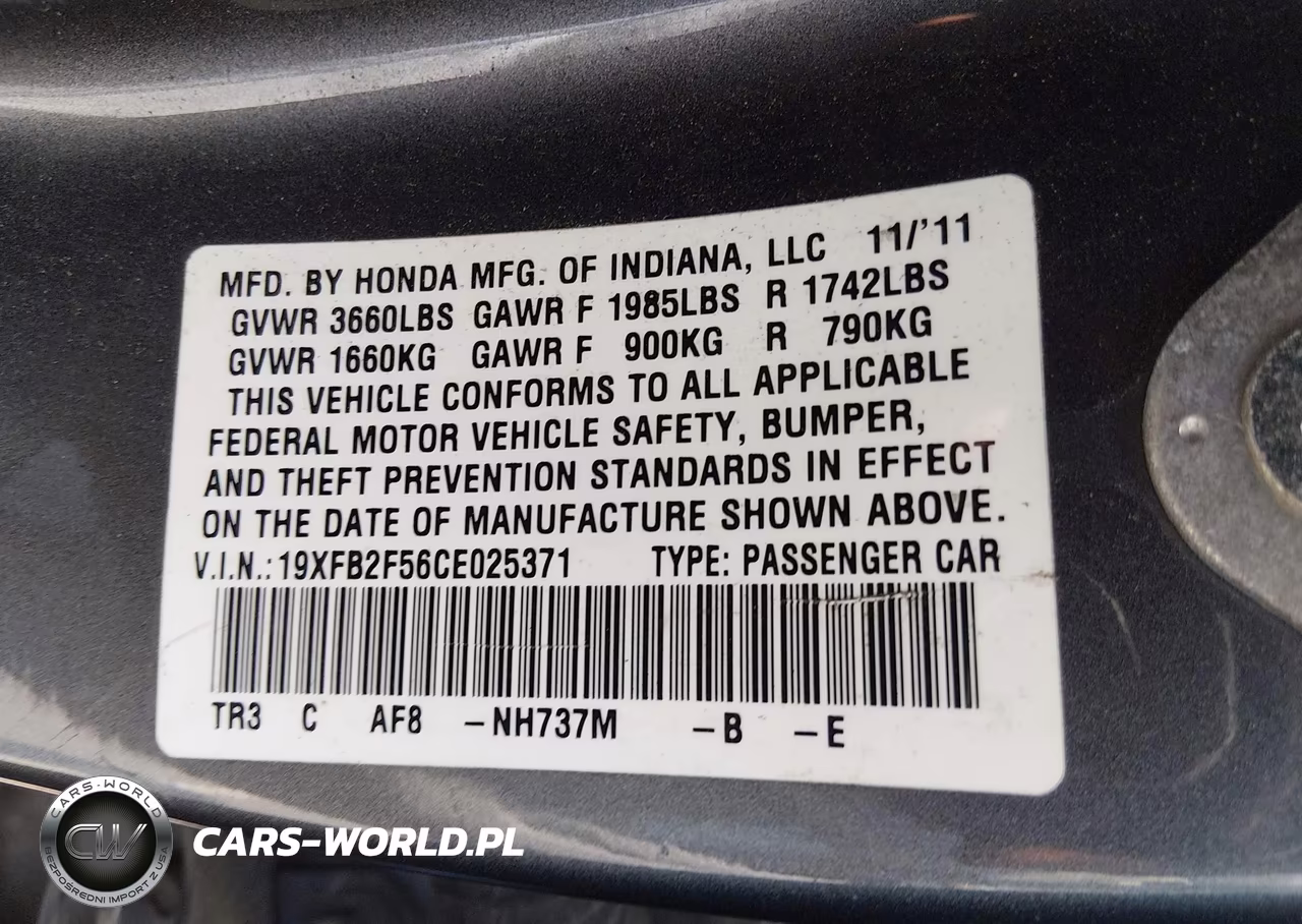 2012 Honda Civic Lx VIN:19XFB2F56CE025371 - 9