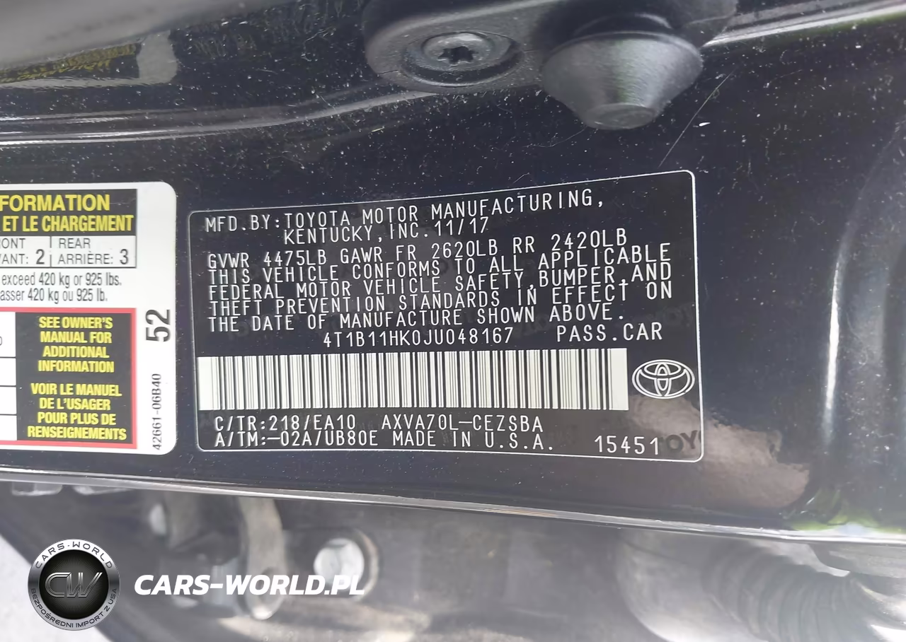 2018 Toyota Camry Se VIN:4T1B11HK0JU048167 - 9