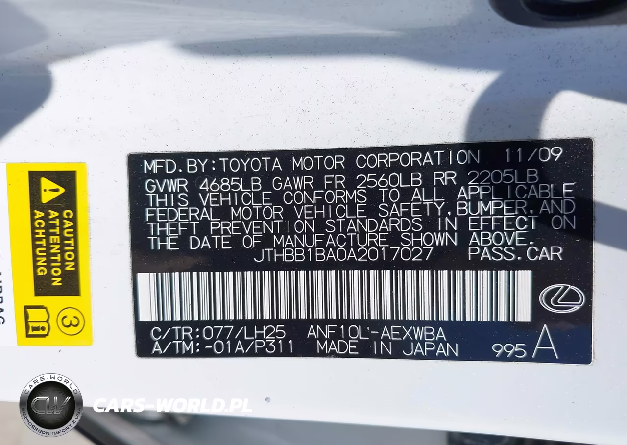 2010 Lexus Hs 250H Premium VIN:JTHBB1BA0A2017027 - 9