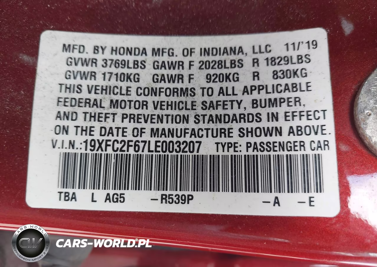 2020 Honda Civic Lx VIN:19XFC2F67LE003207 - 9