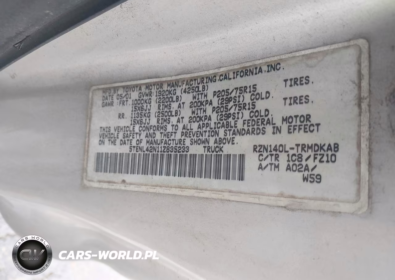 2001 Toyota Tacoma VIN:5TENL42N11Z835233 - 9