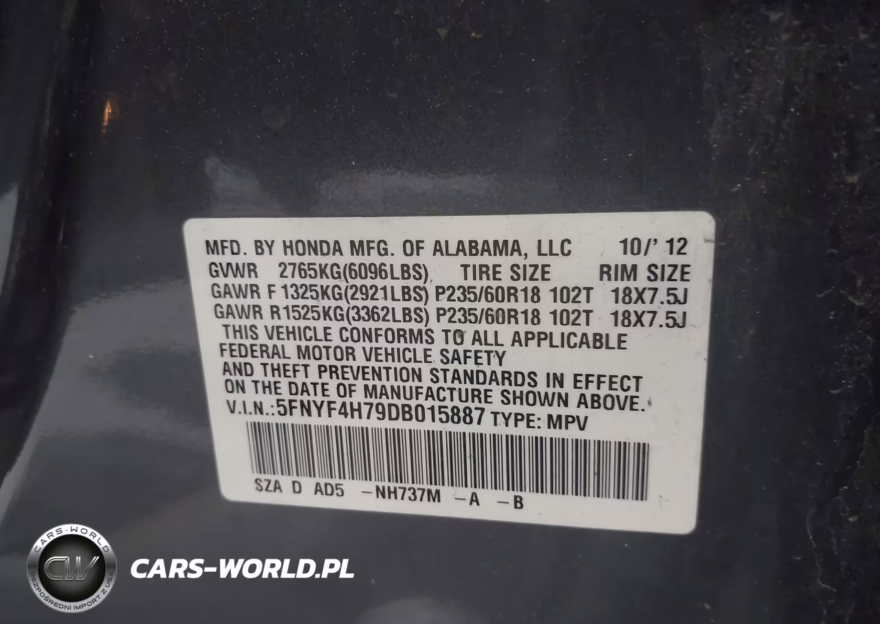 2013 Honda Pilot Ex-L VIN:5FNYF4H79DB015887 - 9