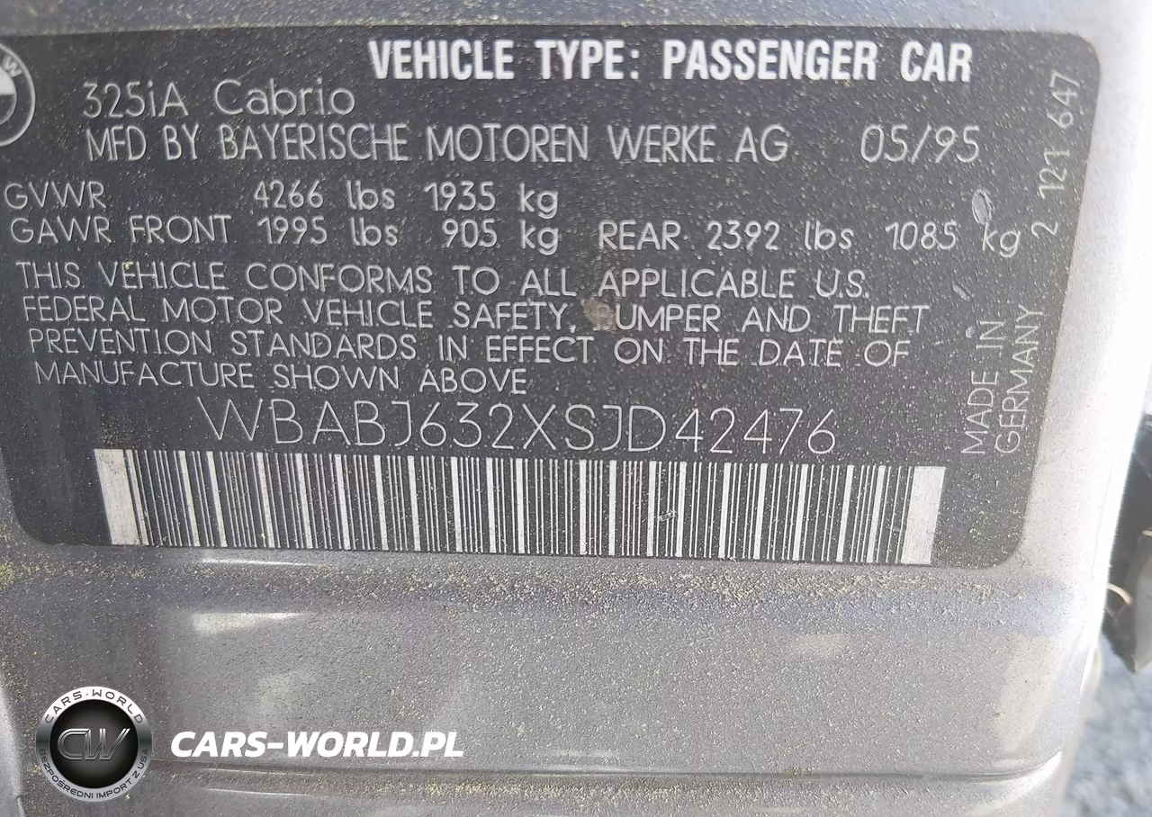 1995 BMW 325 Ic Automatic VIN:WBABJ632XSJD42476 - 9